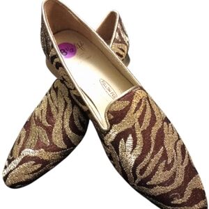 Allesandra By Rangoni Gold and Brown Luxury Patterned Loafers, NWT
